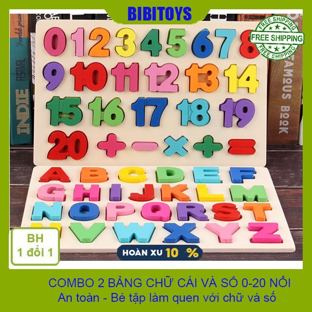 [XẢ KHO CẮT LỖ] Combo 2 bảng chữ in hoa và số 1-20 bằng gỗ