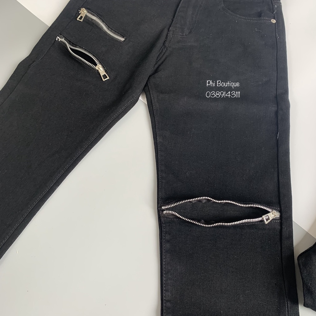 Quần jean bò nam Amiri slimfit đen rách xước thêu khoá zip đùi gối phong cách boy phố