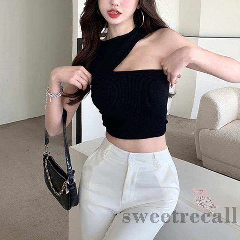 SWT-Women Solid Color Skinny Version Irregular Casual Style Summer Tanks Tops