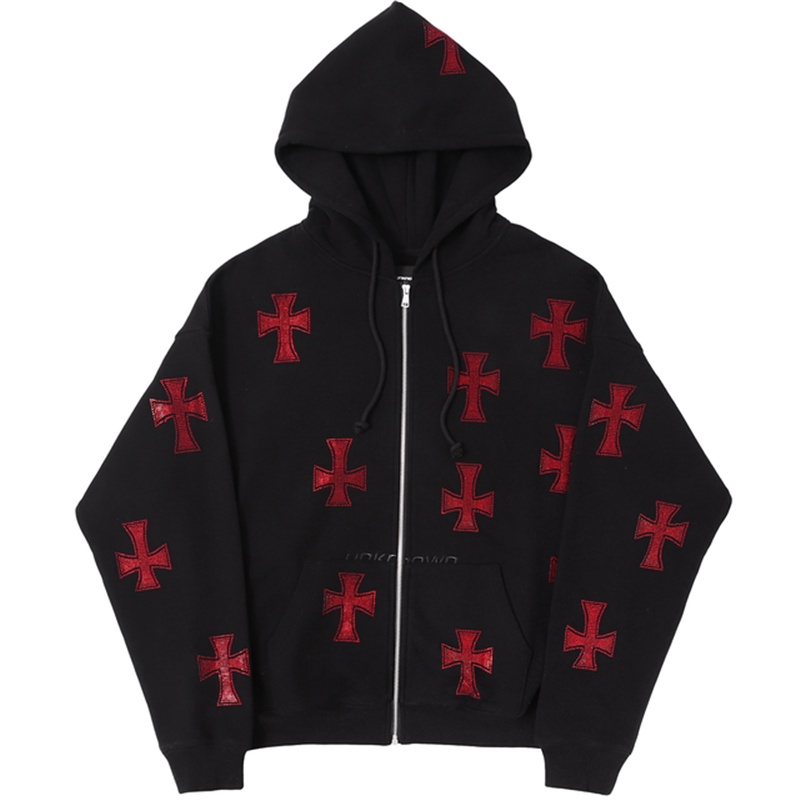 Áo khoác hoodie dáng dài in hình bướm phối khóa kéo phong cách đường phố 90s sành điệu