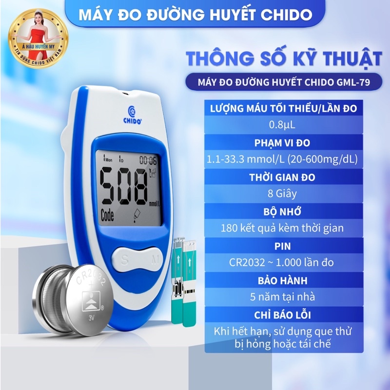 Máu đo đường Chido công nghệ Nhật Bản bảo hành 5 năm