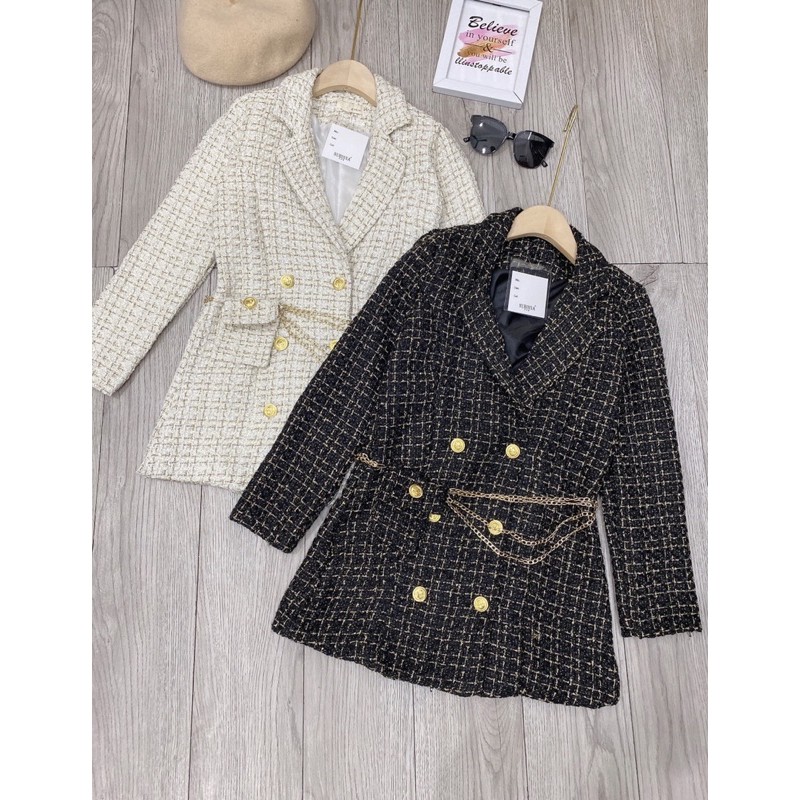 [Siêu Hot] Áo Dạ Kẻ Nhũ Kèm Túi Đai Xích, Áo Dạ Vest 2 Màu Siêu Xinh Có Ảnh Thật Kèm Video | BigBuy360 - bigbuy360.vn