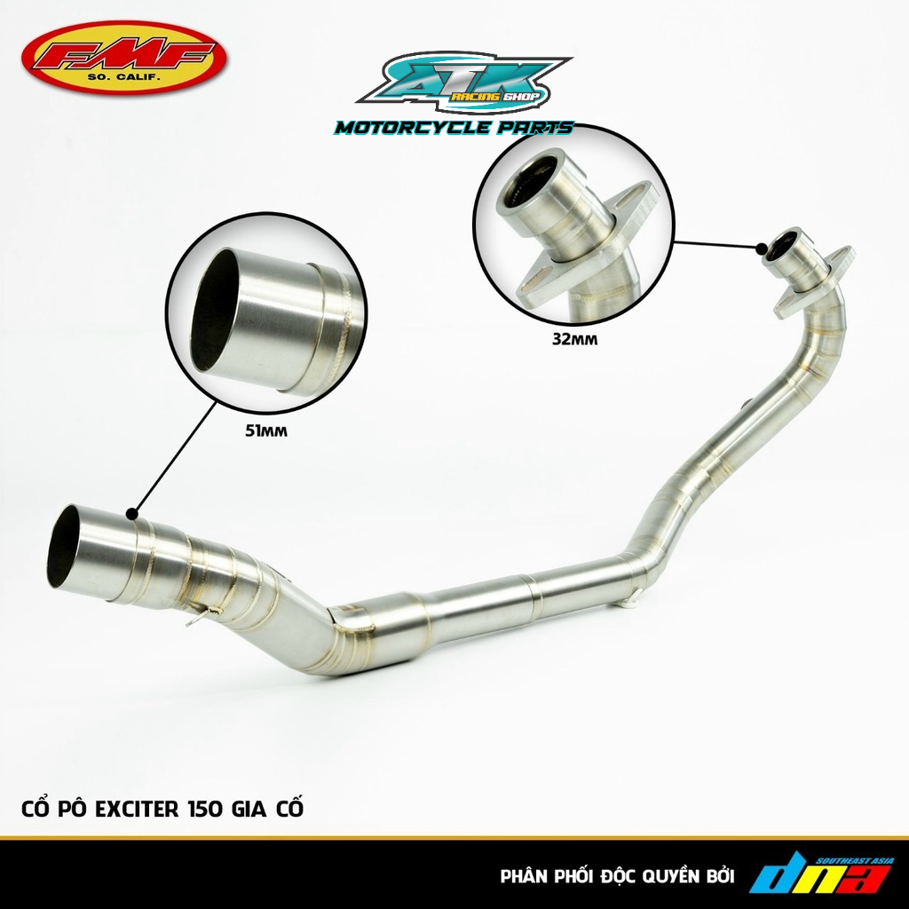 Cổ pô 2 khúc inox 304 FMF gia cố chắt chắn dành cho xe Exciter 150/ Winner ,sonic Raider Satria