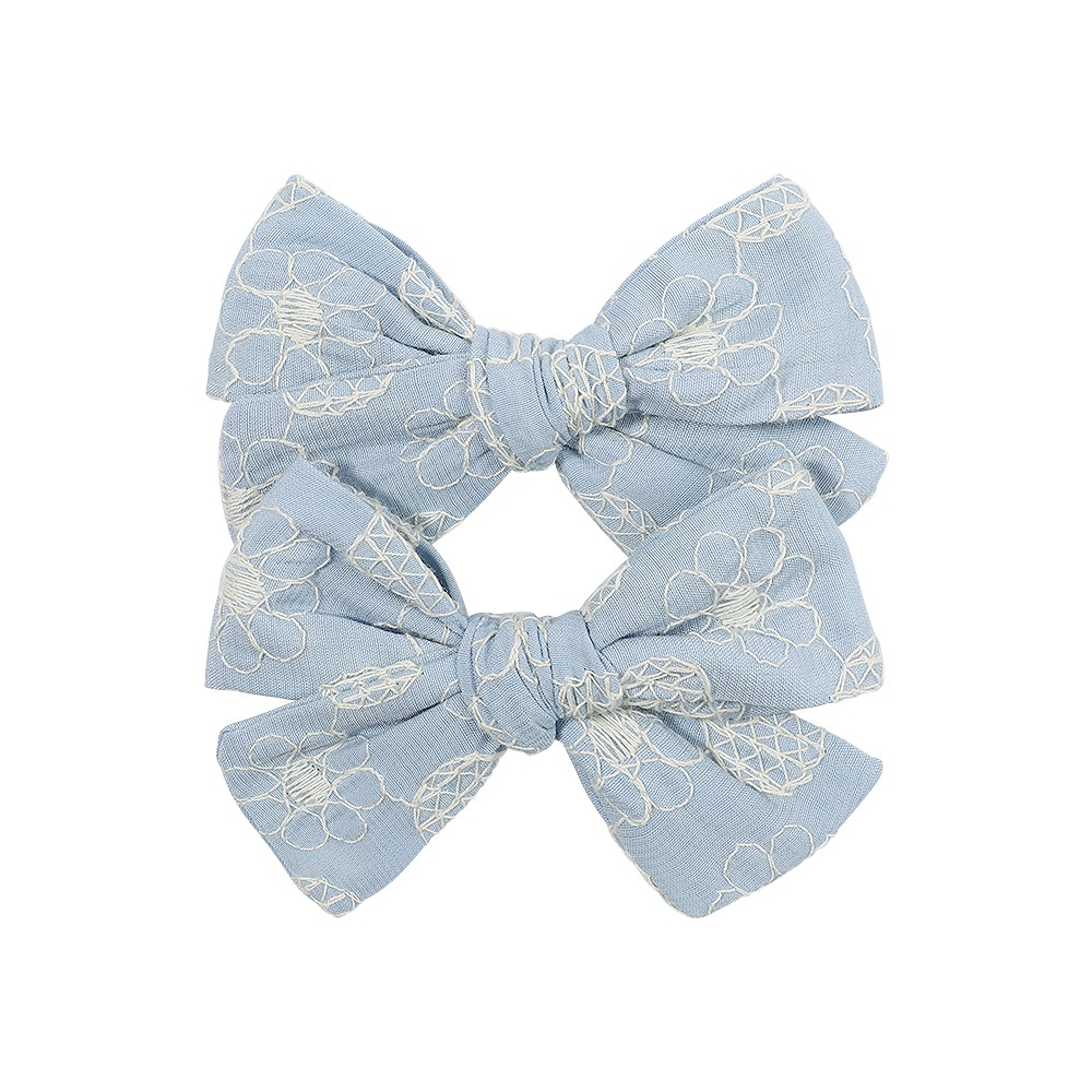 Set 2 Kẹp tóc KIDSBOWS nơ vải cotton thêu họa tiết xinh xắn dễ thương cho bé gái
