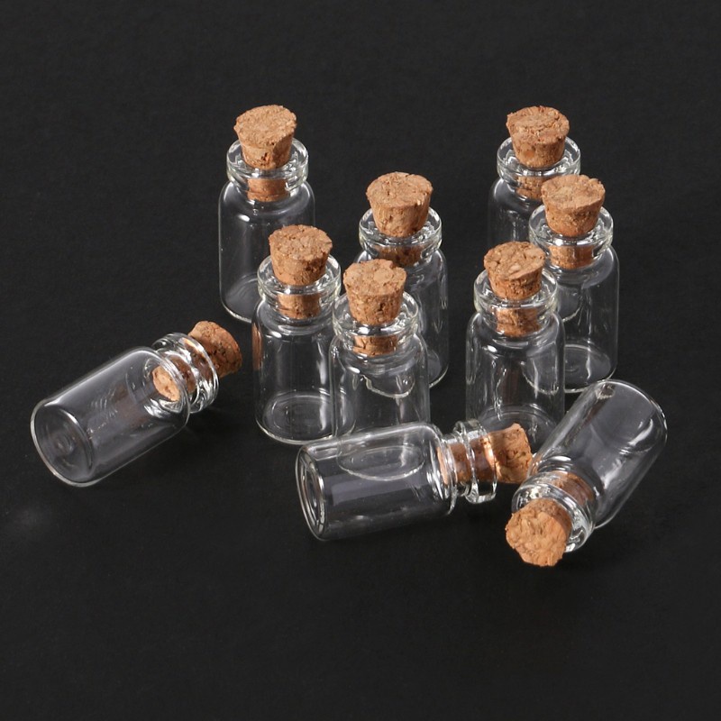 Set 10 lọ đựng điều ước thủy tinh mini 0.5 / 1 / 2 / 20ml có nắp đậy