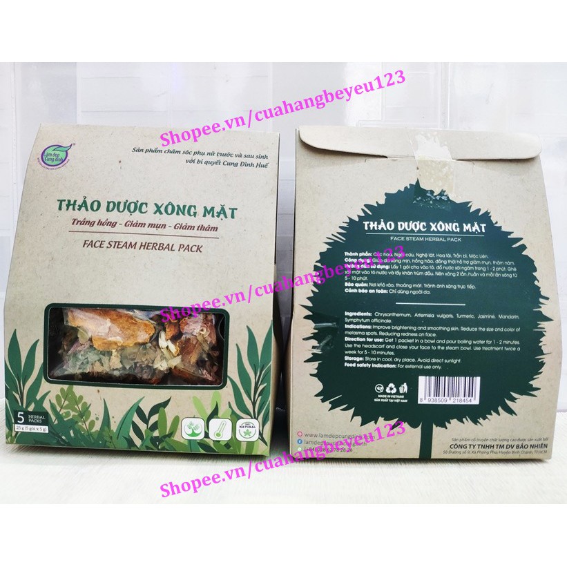 [25gr] Hộp 5 gói thảo dược xông mặt [Làm Đẹp Cung Đình] [Bảo nhiên] (Việt Nam)