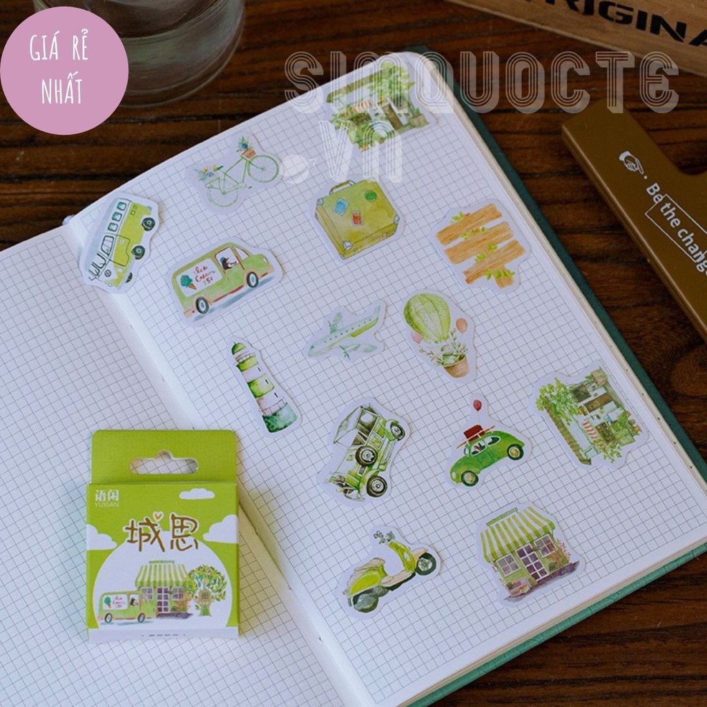Hộp 50 Nhãn dán sticker nhiều chủ đề khác nhau (Lọ ước, kỳ lân, rừng, dâu hồng,...) trang trí sổ tay ST92