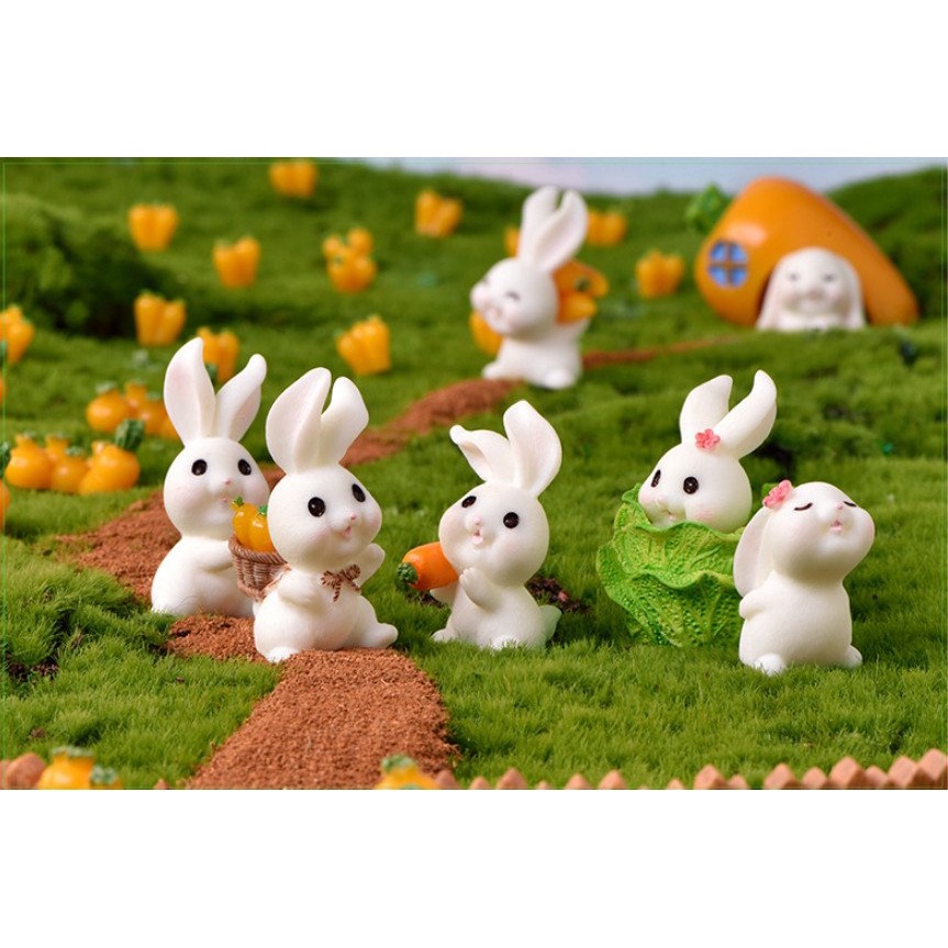 Decor bàn học gia đình thỏ mùa cà rốt bội thu trang trí tiểu cảnh, terrarium