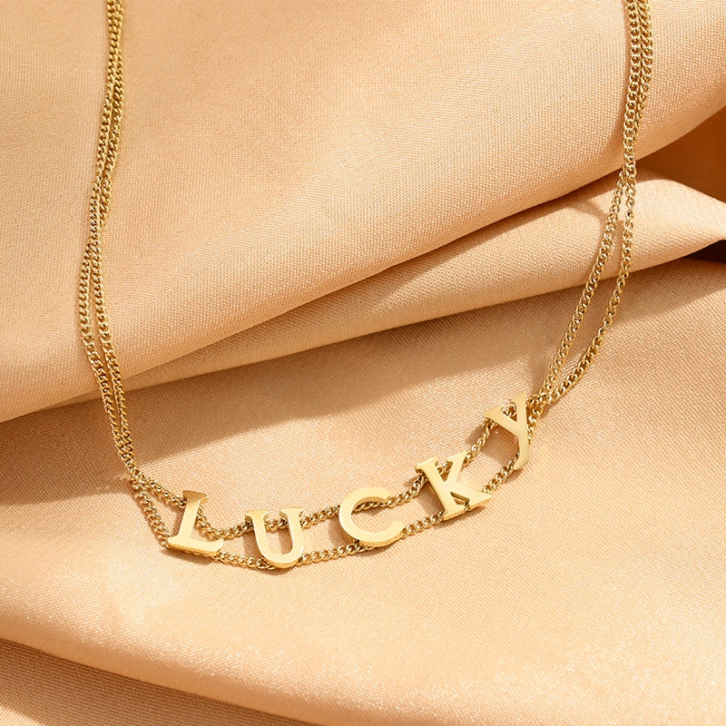 Dây Chuyền Mặt Chữ Lucky Chống Thấm Nước Chống Dị Ứng Thời Trang