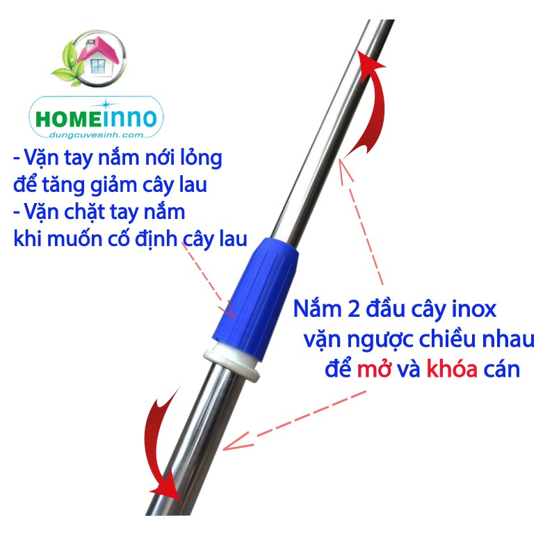 Bộ Cây Lau Kính, Gạt Nước Kính Cán Tăng Đơ Thu Ngắn 1,6m - Kéo Dài 4m Homeinno Loại 2 Đầu Rời