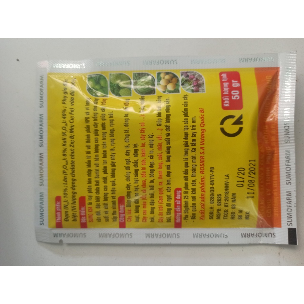 Phân bón hỗn hợp npk nhập khẩu từ Bỉ -sumo k54 10-8-40 gói 50gr