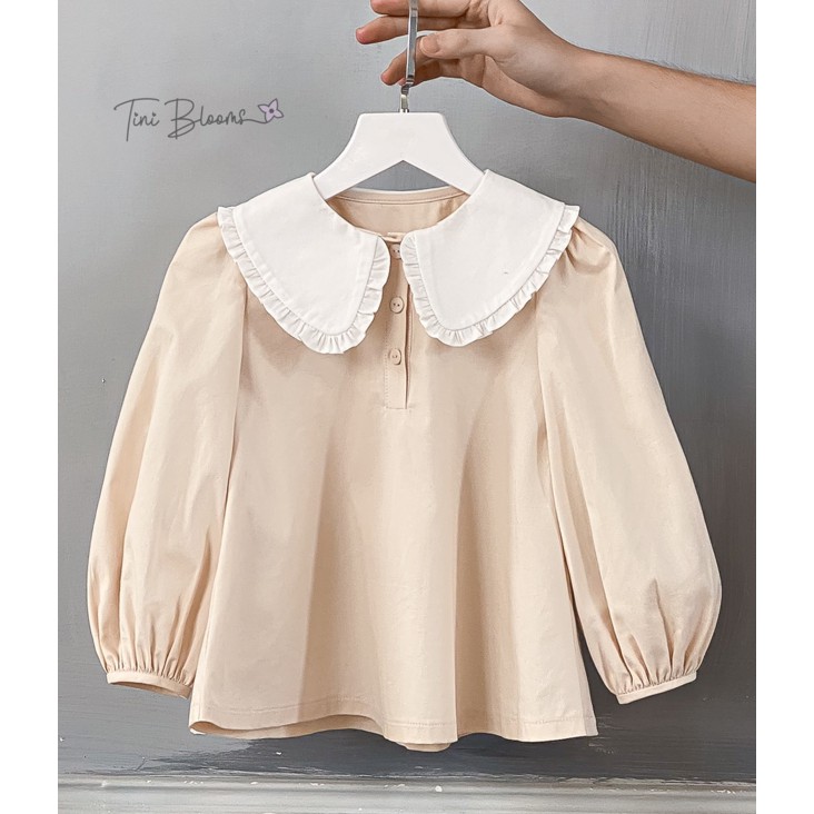 Áo sơ mi bé gái cổ bèo màu be cho bé gái từ 1-10 tuổi Tini Blooms MS06.2