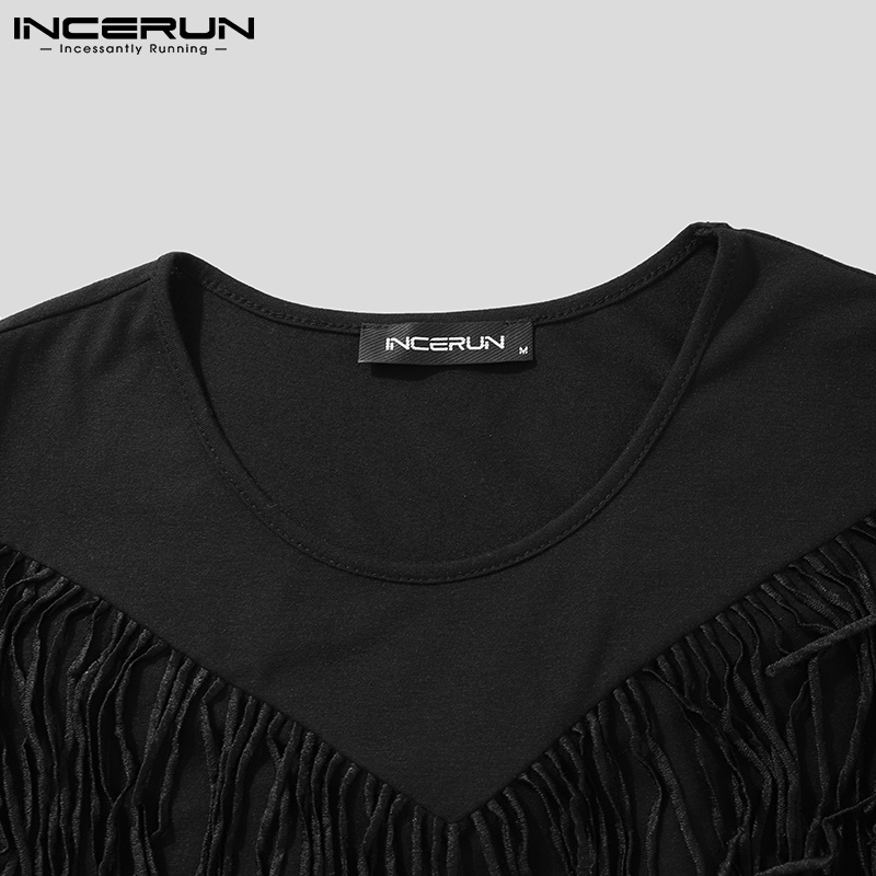 Áo thun INCERUN không tay cổ tròn gắn tua rua sành điệu cho nam