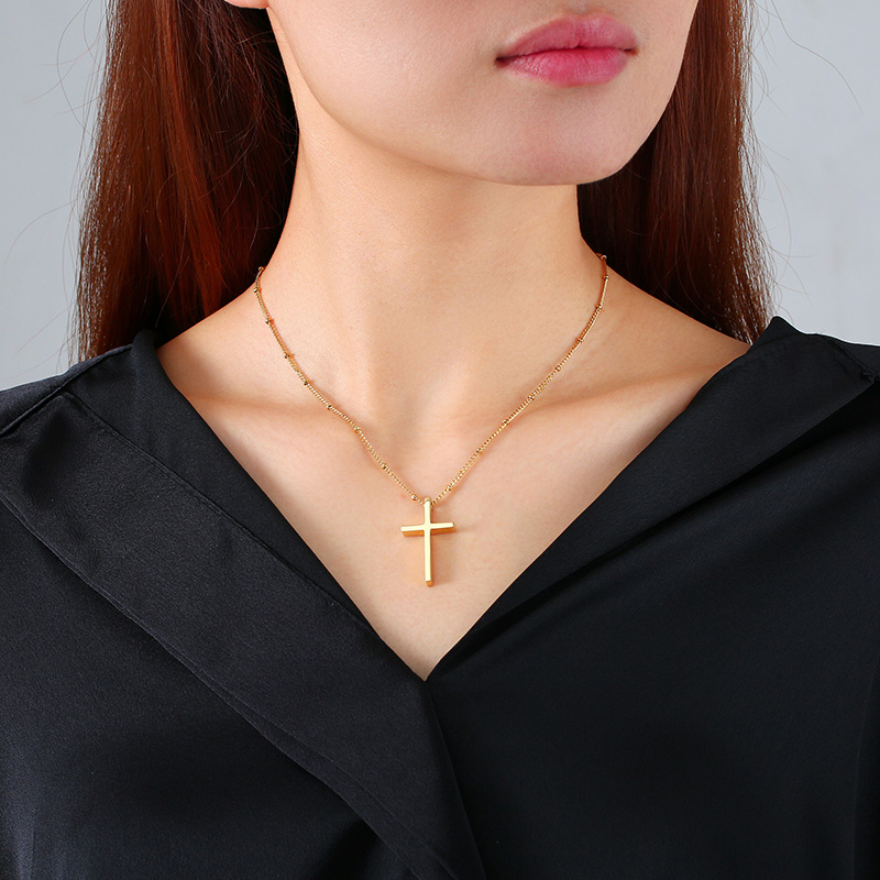 Vòng Cổ Choker Bằng Thép Không Gỉ Mặt Thánh Giá Thời Trang