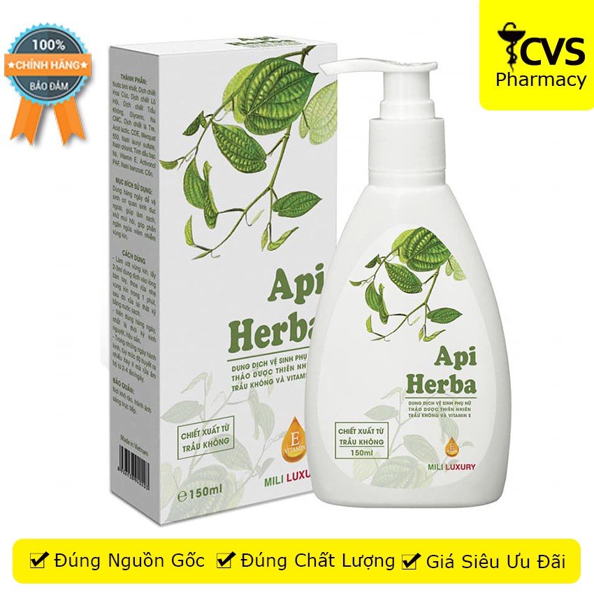 Dung Dịch Vệ Sinh Phụ Nữ API HERBA - Chiết Xuất Trầu Không Chai 150ml - cvspharmacy