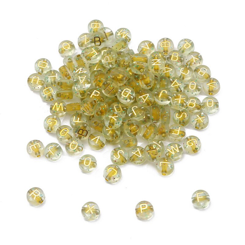 Set 100 Hạt Nhựa 7mm Có In Chữ Làm Trang Sức Thủ Công