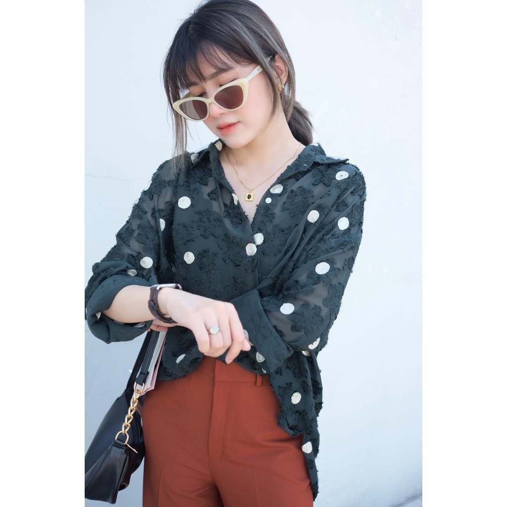 POLKADOT SHIRT ⚜️⚜️⚜️ ÁO SƠ MI HỌA TIẾT NỔI ⚜️⚜️ FORM RỘNG CÁ TÍNH