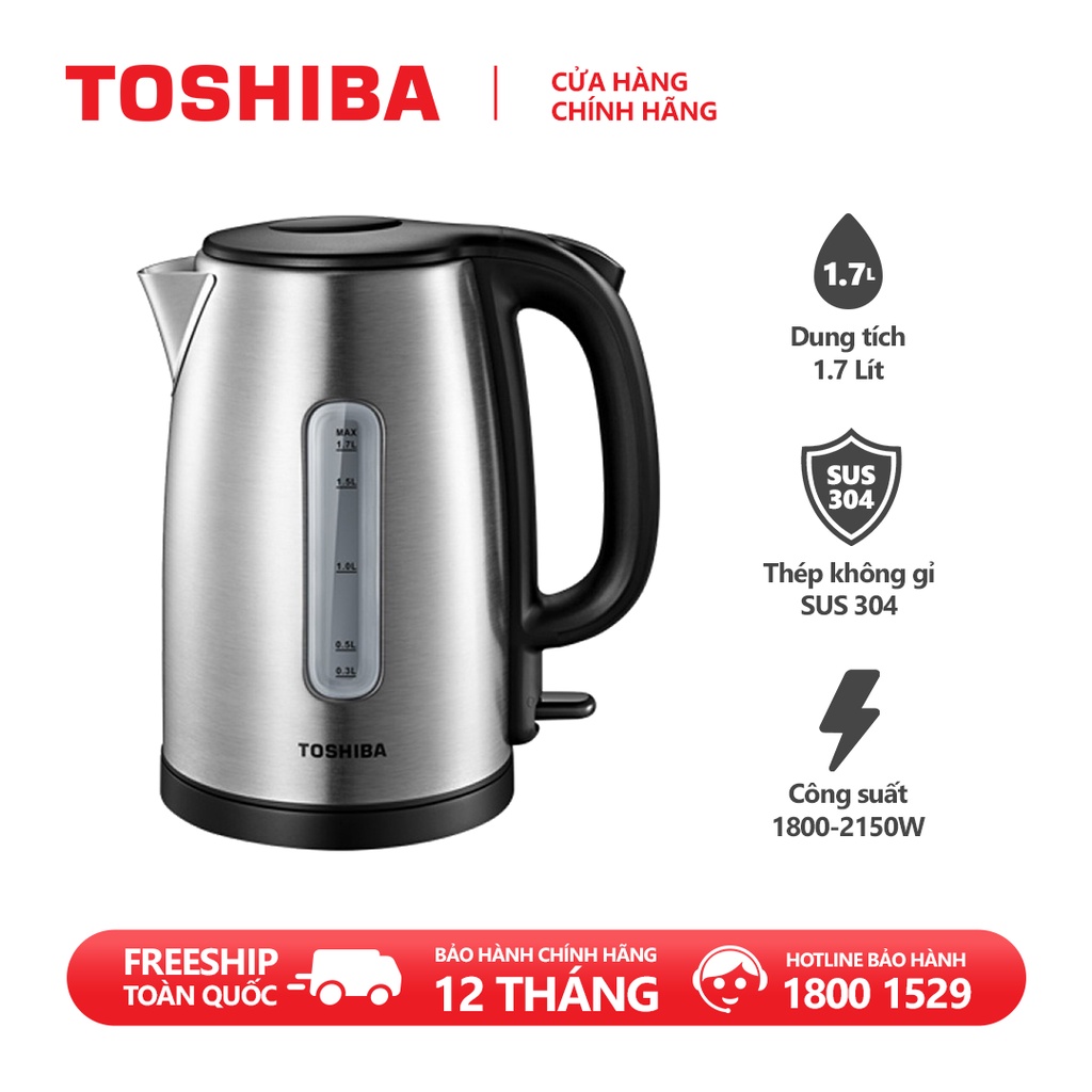 Bình đun siêu tốc Toshiba KT-17SH1NV - 1.7L - Inox 304 - Hàng chính hãng, bảo hành 12 tháng, chất lượng Nhật Bản