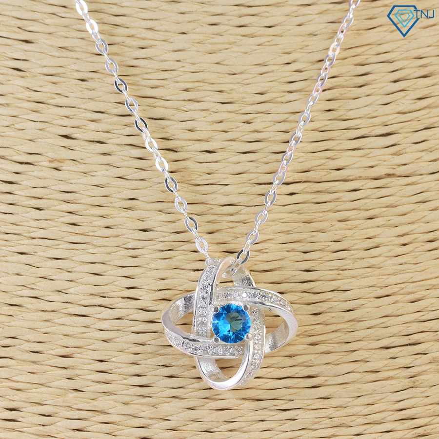Vòng cổ nữ bạc thật mặt bông hoa đính đá xanh dương DCN0611 - Trang Sức TNJ