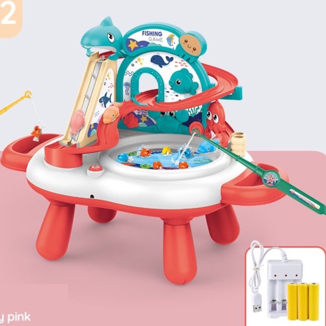 (có sẵn) Bộ đồ chơi câu cá Có Tháp Cầu Trượt, Phát Nhạc, Sạc Pin Phát Triển Trí Tuệ Cho Bé 156-15