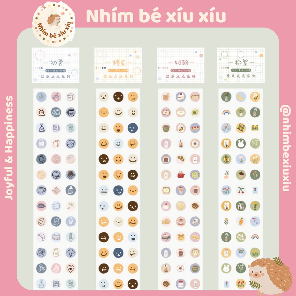 Sticker chấm tròn mini nhiều hình dạng dải dài trang trí sổ tay, đồ dùng VT66