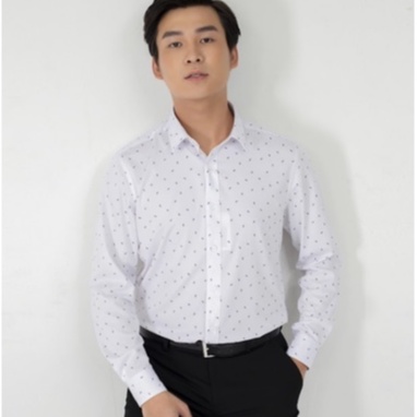 Áo sơ mi công sở nam dài tay Aristino màu trắng in lá xanh dáng ôm không túi ALS20209