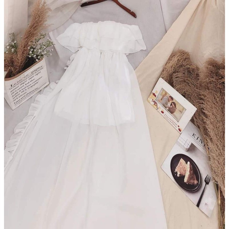 Đầm Maxi Voan Trễ Vai Phối Bèo | BigBuy360 - bigbuy360.vn