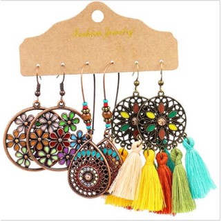 Set Bông tai lông vũ - Khuyên tai bohemian - Hoa tai tua rua - Hoa tai boho - vintage