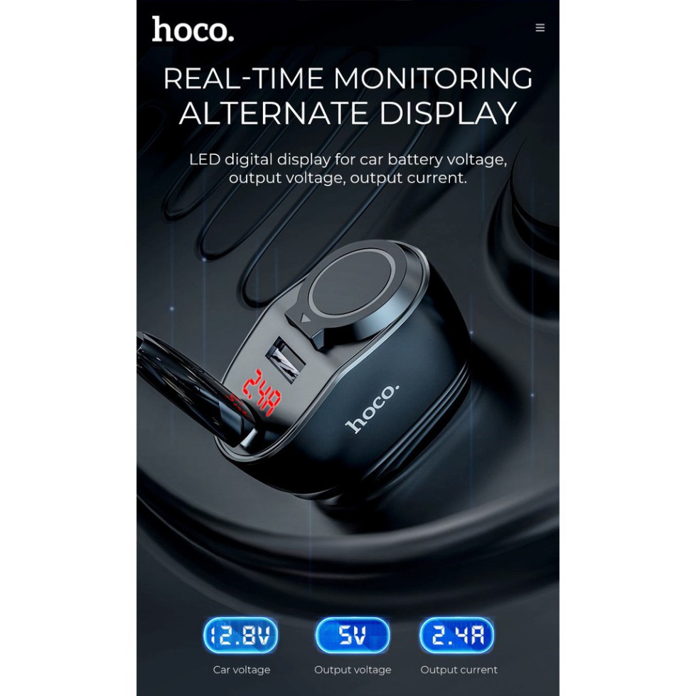 Bộ chia tẩu sạc ô tô nhãn hiệu Hoco Z34: USB 1/2: 5V - 2.4A, 96W - HÀNG CHÍNH HÃNG