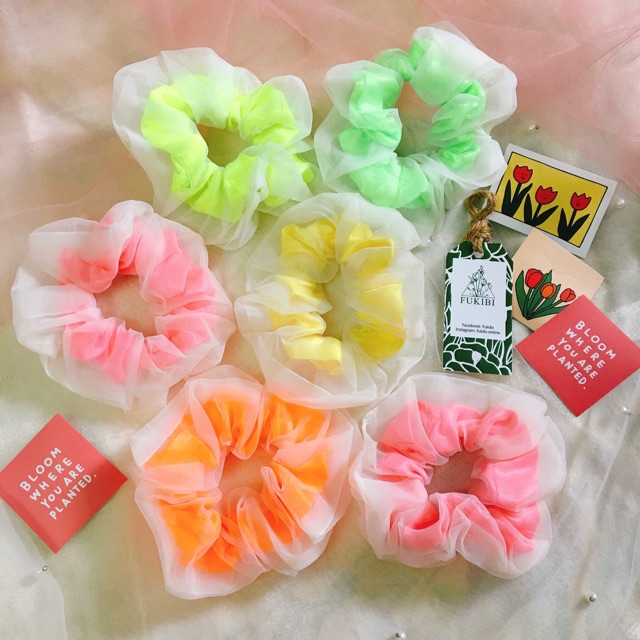 CỘT TÓC VẢI, SCRUNCHIES 2 LỚP DẠ QUANG KÈM ẢNH THẬT