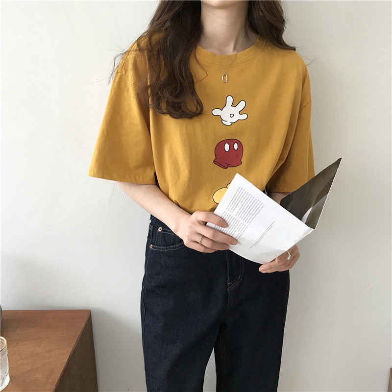 Áo thun SUXI tay ngắn dáng rộng họa tiết vui nhộn thời trang cho nữ