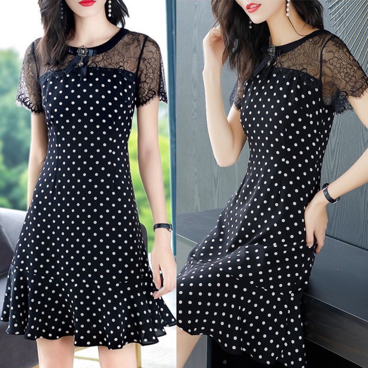 Đầm Xoè Đuôi Cá Chấm Bi Trẻ Trung Hàng Nhập ANN1116