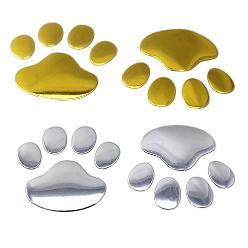 Miếng dán hình dấu chân chó 3D màu vàng/bạc để trang trí xe