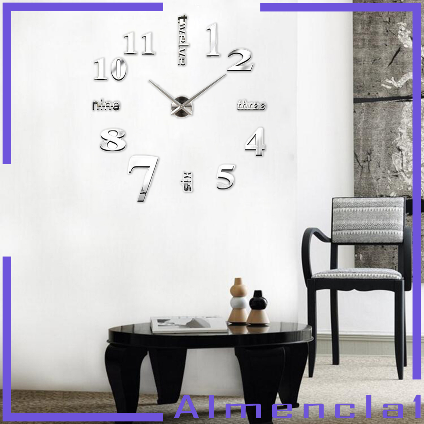 [ALMENCLA1]Wall Clock DIY 3D Modern Mirror Surface Sticker Home Office Decoration