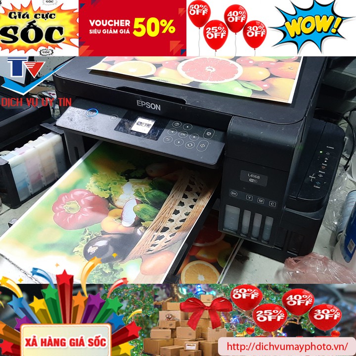 Máy in phun màu cũ đa năng Epson L4160 L4168 có in đảo 2 mặt tự động máy có dẫn mực ngoài hãng thiết kế bền đẹp