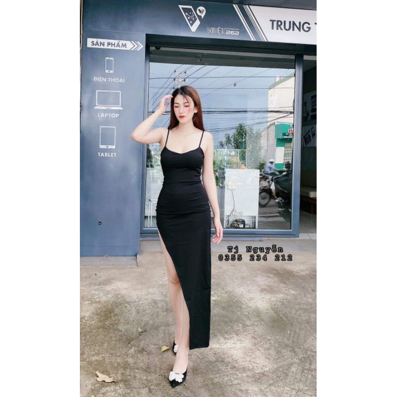 Đầm body xẻ tà 2 dây