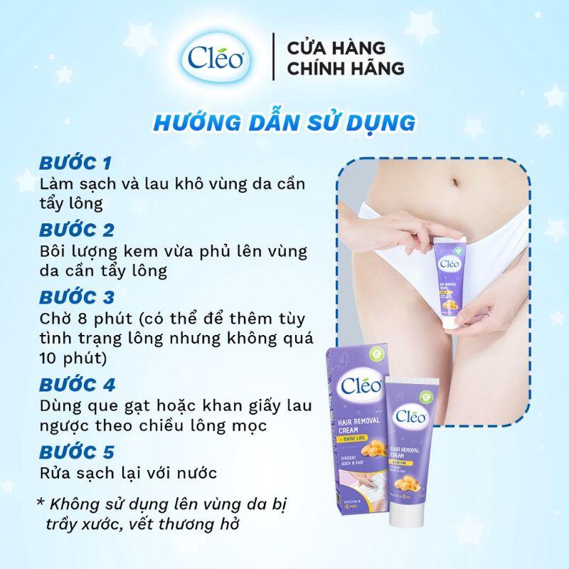 Kem tẩy lông vùng Bikini Cleo- an toàn tẩy lông vùng kín