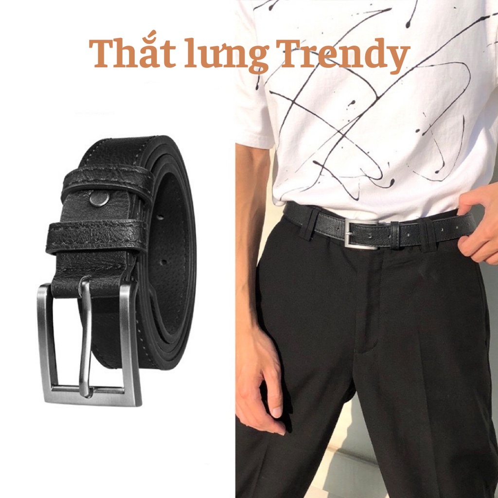 Thắt lưng nam quần bò âu hàn quốc unisex lịch lãm Lulu shop TLN010 mặt vuông Dây lưng nịt đi học làm trẻ trung 3cm