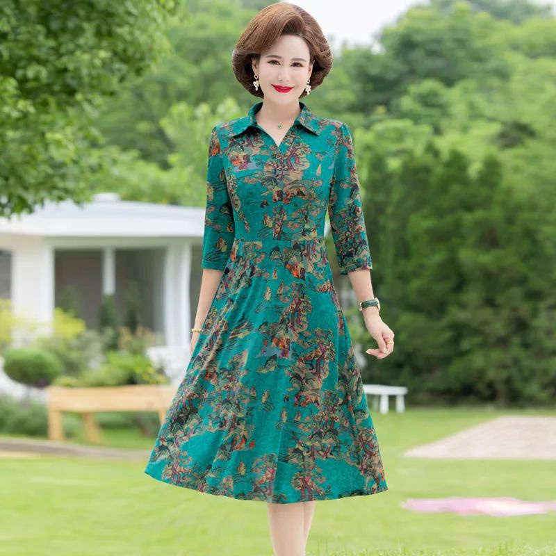 Hàng Có Sẵn Giao Hàng Ngay Lập Phương#Đầm Dài Qua Gối Dáng Ôm Phong Cách Phương Tây Thời Trang Mùa Thu Cao Cấp Dành Cho Nữ Trung Niên 8 / 6yy