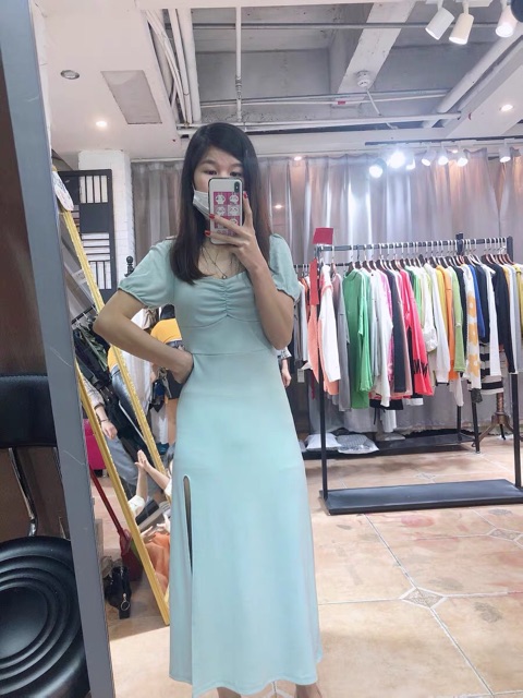 (Hàng sẵn) Váy đầm tím ôm body cổ vuông nhíu ngực xẻ tà | BigBuy360 - bigbuy360.vn
