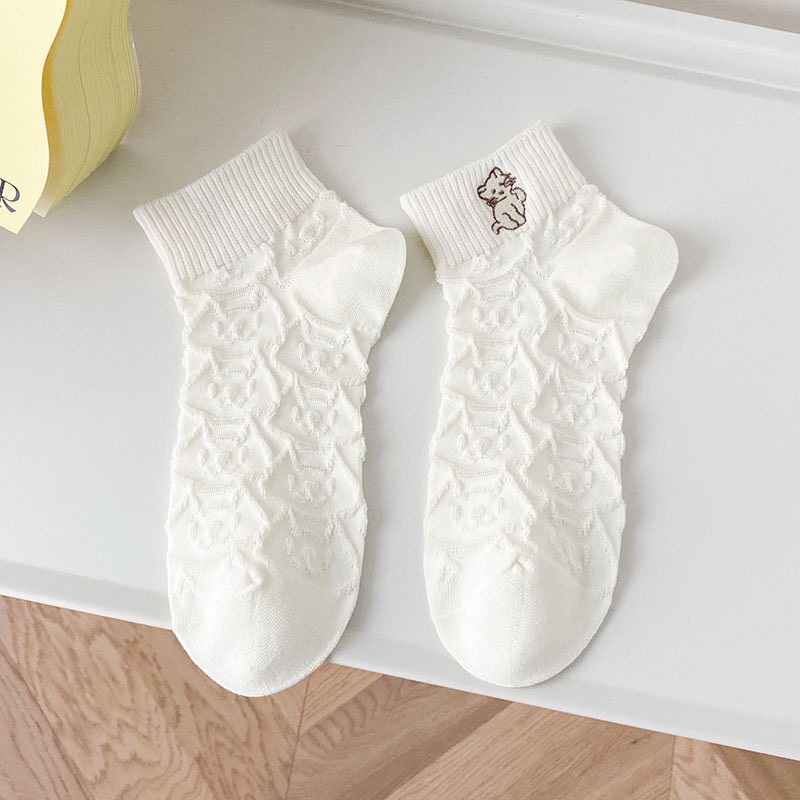 Tất nữ cổ ngắn màu trắng phong cách hàn quốc họa tiết thanh lịch mềm mại thấm hút mồ hôi