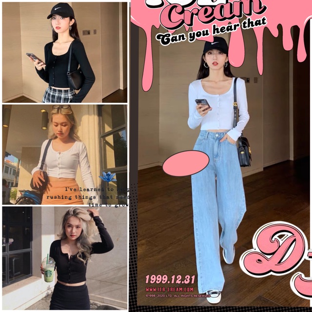 Áo Thun Croptop Tay Dài Phối Nút Ngực Nữ Tính/ áo thun nữ/ áo croptop (ảnh thật)
