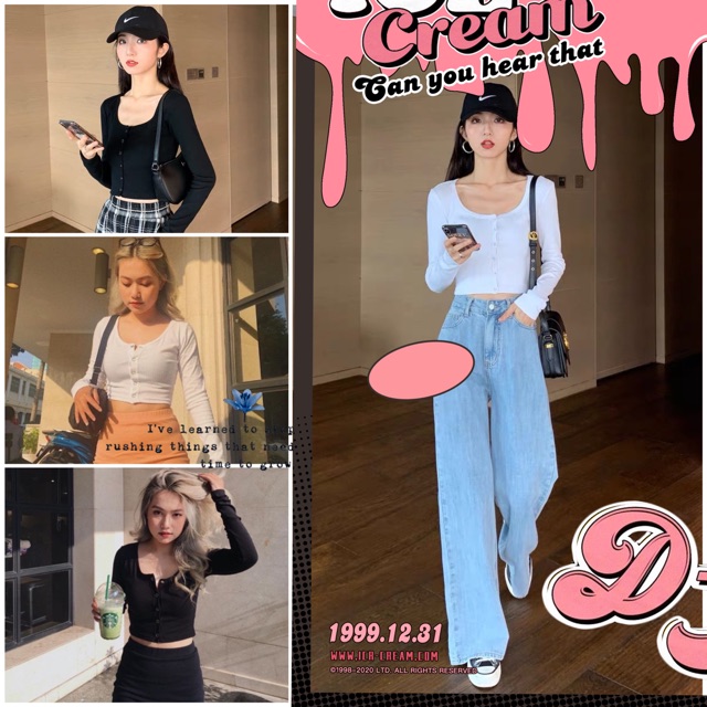 [ Mã FAXANH55 giảm 10K đơn 50K]  Áo Thun Croptop Tay Dài Phối Nút Ngực Nữ Tính/ áo thun nữ/ áo croptop (ảnh thật)