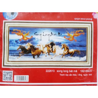 tranh thêu chữ thập ngựa song long bát mã 162*69cm
