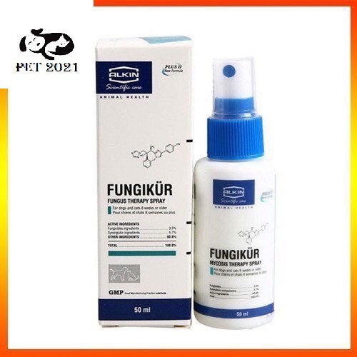 ALKIN FUNGIKUR 50ml Xịt Chữa Nấm, Ve Rận Ghẻ Ngứa Viêm Da Cho Chó Mèo