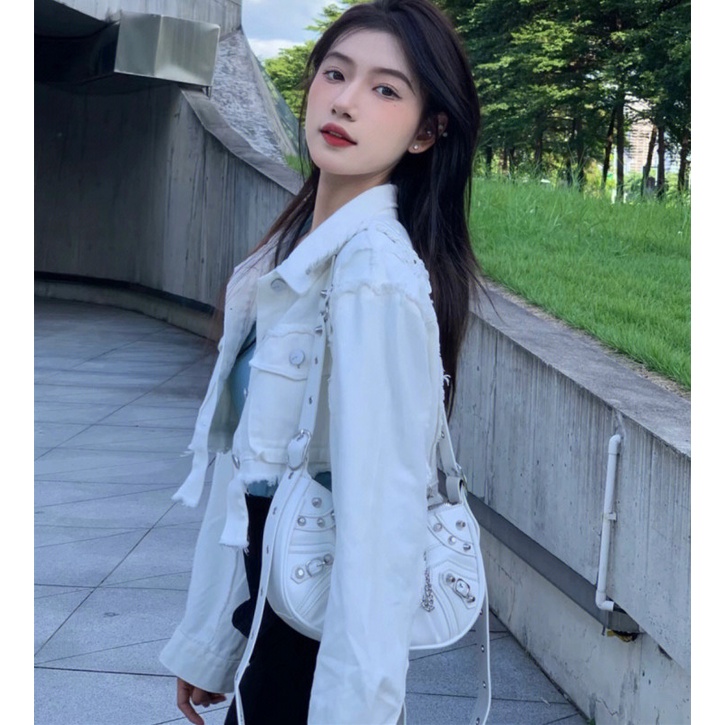 Áo Khoác Denim Ngắn Dáng Rộng Thời Trang Mùa Thu Dành Cho Nữ