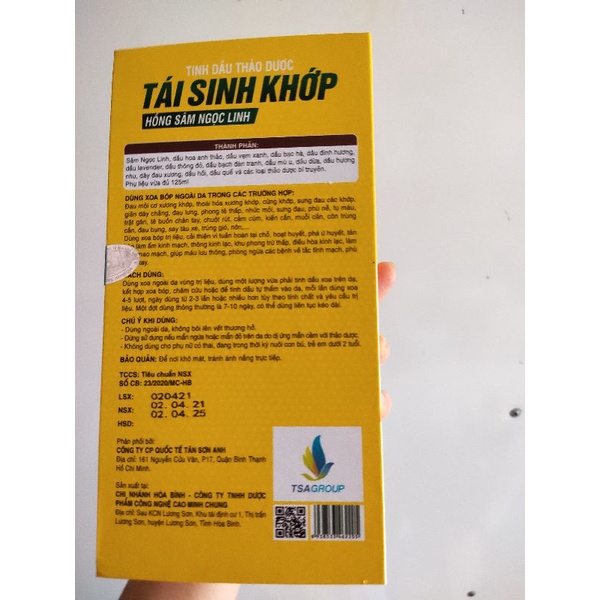 Tinh dầu thảo dược tái sinh khớp hồng sâm Ngọc Linh