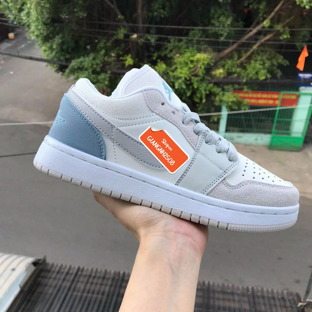 [Mã FAGREEN245 giảm tới 30K đơn 99K] Giày Force trắng xám gót xanh, giày Air Jordan 1 Low Paris