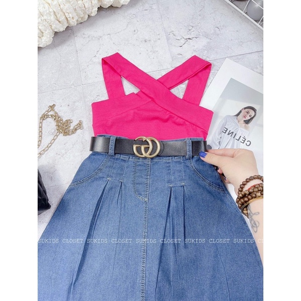 Set áo chéo cv jean dáng dài cho bé gái 14-38kg