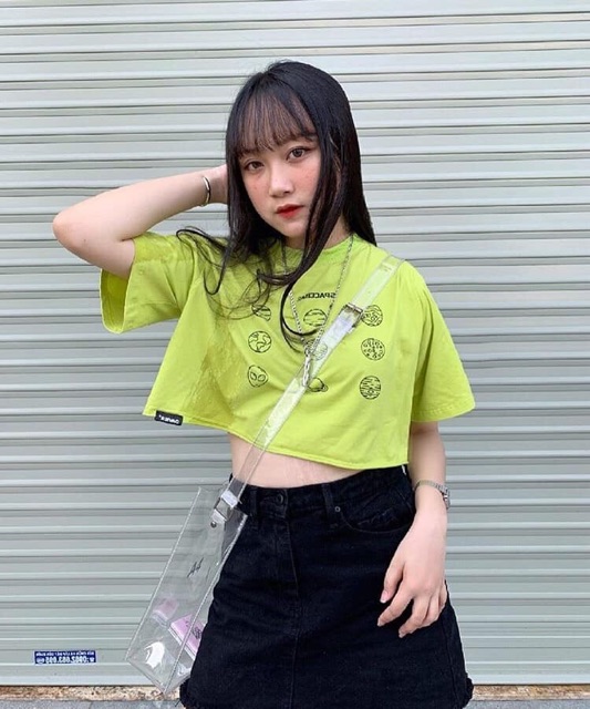 ÁO CROPTOP XANH LÁ SPACEBAE / CROPTOP FORM RỘNG TAY LỠ( KÈM HÌNH THẬT ) | BigBuy360 - bigbuy360.vn